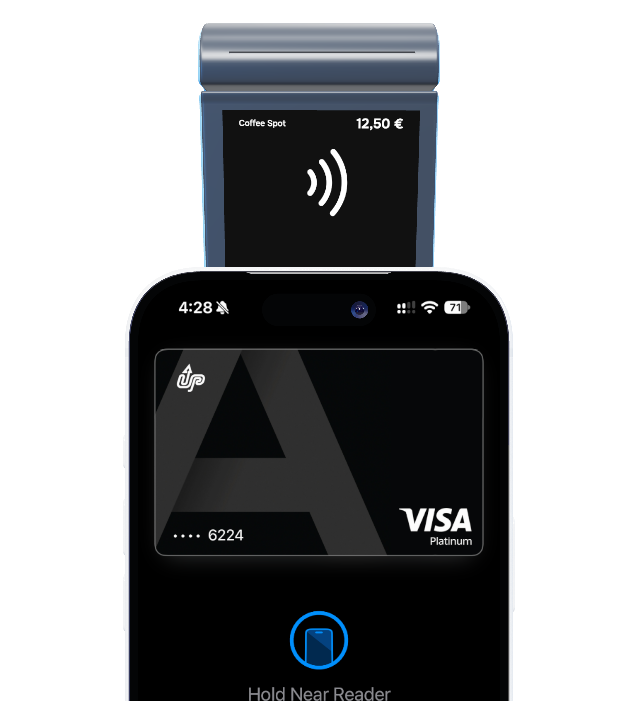 Демонстрация Apple Pay: телефон с картой OpenUP у бесконтактного терминала